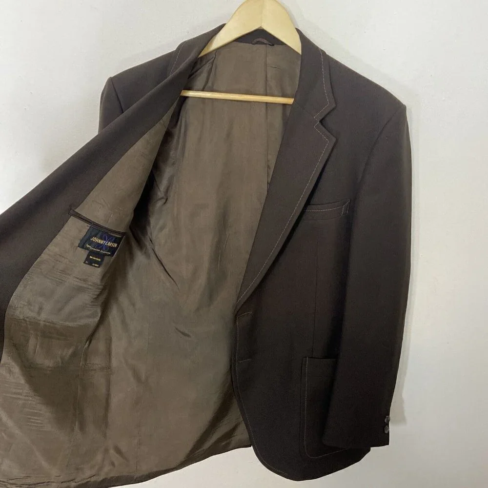 Vintage Jonny Carson Men 42 Brown 70s Blazer Sports Coat‎ Polyester